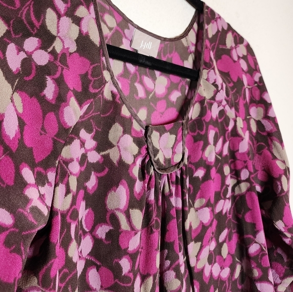 J. Jill silk blouse. Long sleeve.  Brown purple floral.  Size XS. - Picture 3 of 15